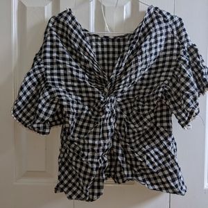 Twist front gingham blouse